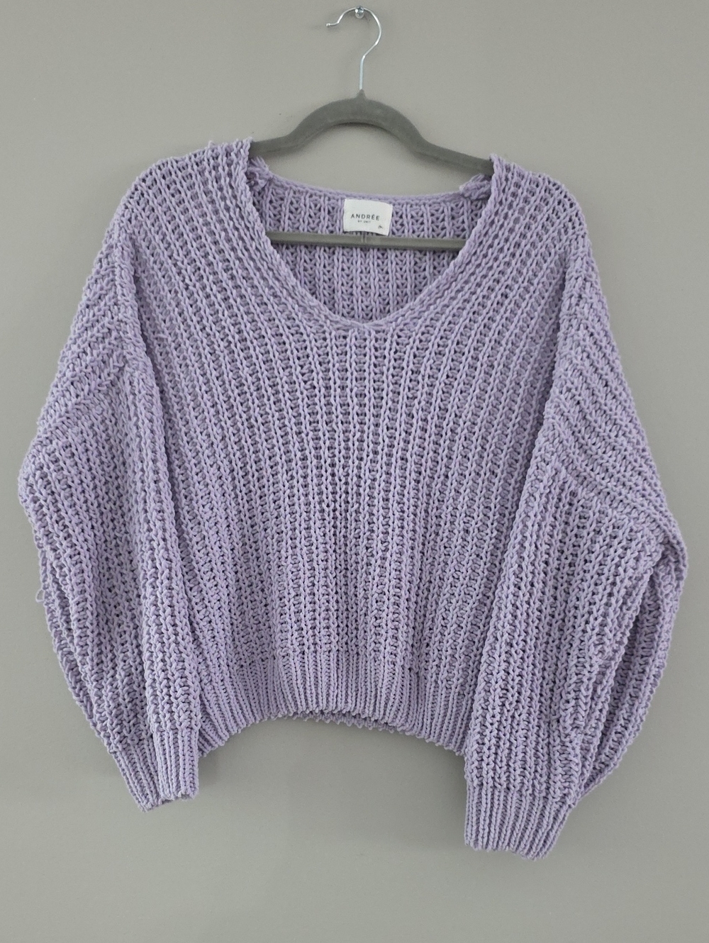 Andree Lilac Open-Knit V-Neck Sweater